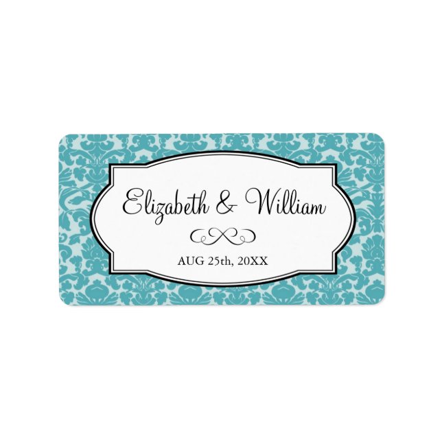 Robin blue elegant damask border wedding favour ta label (Front)