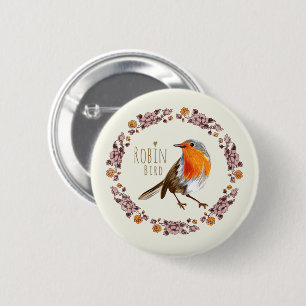 Robin Botanical vintage Flowers for bird lover 6 Cm Round Badge
