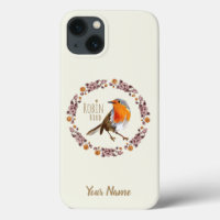 Robin Botanical vintage Flowers for bird lover