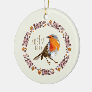 Robin Botanical vintage Flowers for bird lover Ceramic Ornament