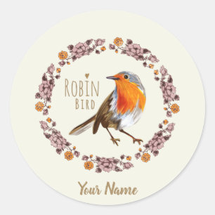 Robin Botanical vintage Flowers for bird lover Classic Round Sticker