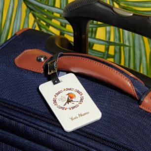 Robin Botanical vintage Flowers for bird lover Luggage Tag