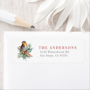Robin Christmas Holiday Greenery Return Address Label
