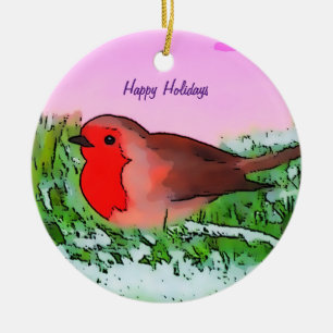 Robin Christmas Holiday season Ceramic Ornament