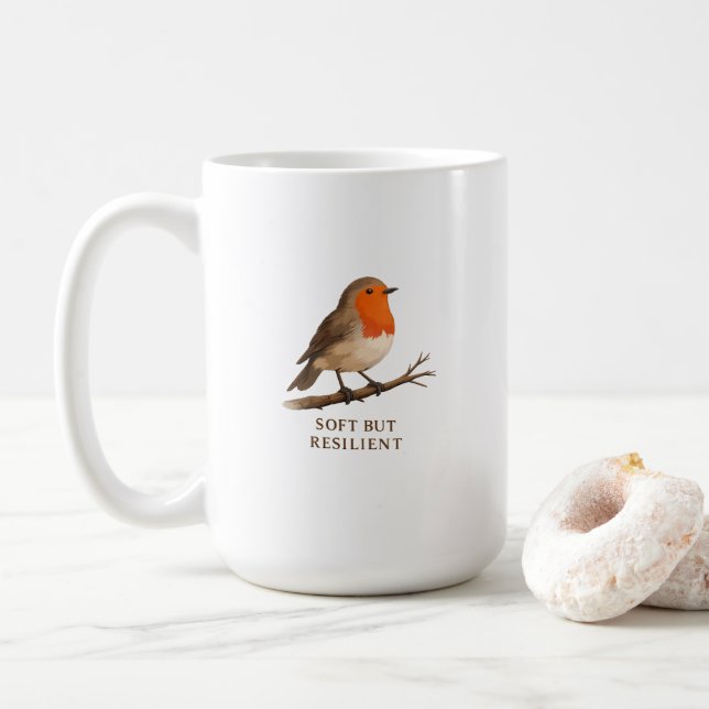 Robin Coffee Mug - Soft Resilient Bird Gift (With Donut)