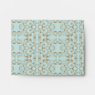 Robin Egg Blue and Gold Damask Wedding Envelope