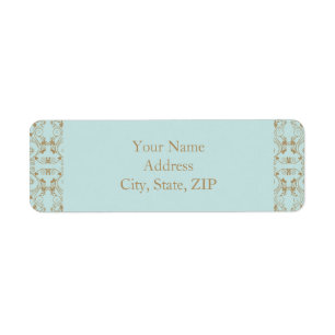 Robin Egg Blue and Gold Damask Wedding Return Address Label