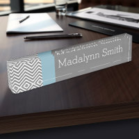 Robin Egg Blue and Grey Chevrons Custom Name