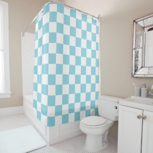 Robin egg blue and White Chequered Chess Retro Shower Curtain