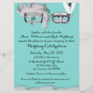 Robin Egg Blue and White Masquerade Wedding Invitation