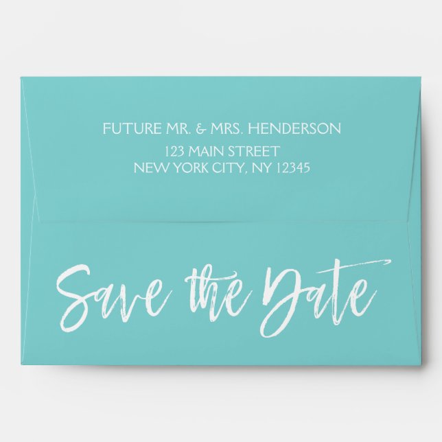 Robin Egg Blue and White Save the Date Envelopes (Back (Top Flap))
