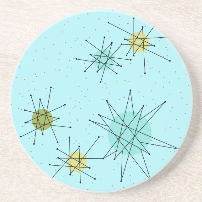 Robin Egg Blue Atomic Starburst Sandstone Coaster (Front)