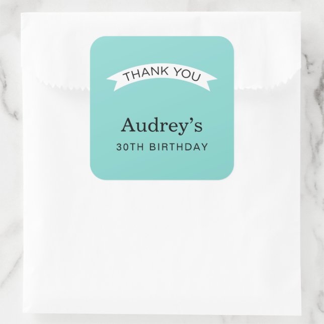 Robin Egg Blue Birthday Thank You Square Sticker (Bag)
