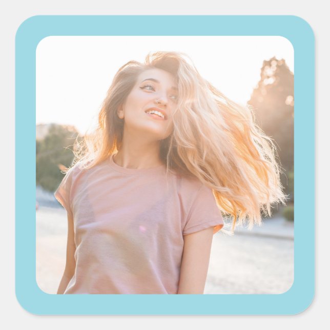 Robin Egg Blue Border Photo Square Sticker (Front)