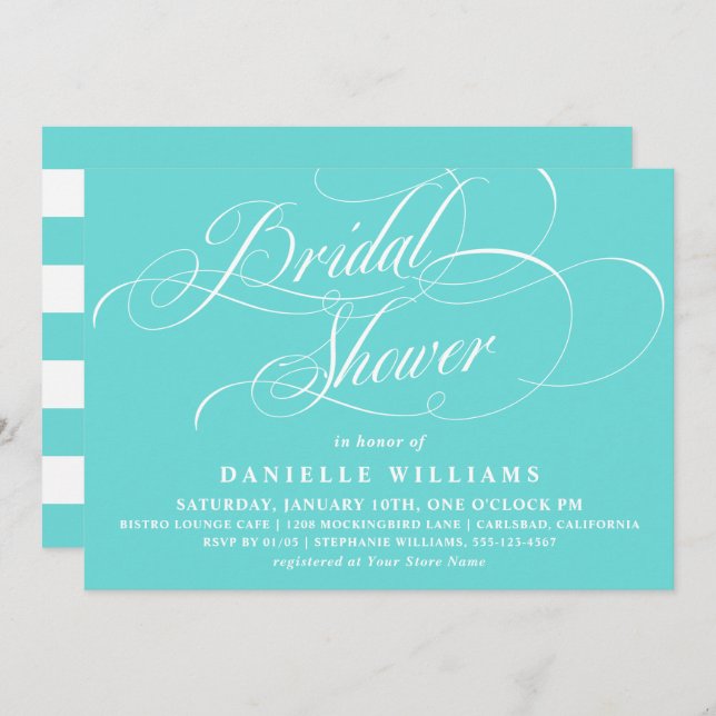 Robin Egg Blue Calligraphy Bridal Shower Invitation (Front/Back)