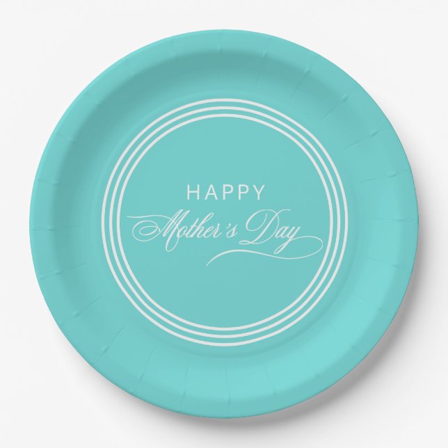 Robin Egg Blue Calligraphy Mother's Day Paper Plate (Front)