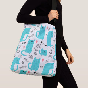 Robin Egg Blue Cute Cat Pattern Crossbody Bag