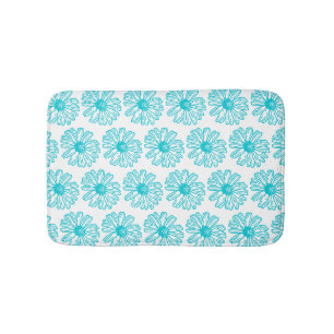 Robin Egg Blue Daisy Print, Hippie Flowers Pattern Bath Mat