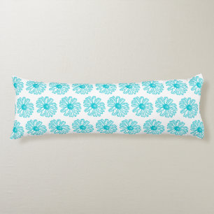 Robin Egg Blue Daisy Print, Hippie Flowers Pattern Body Cushion