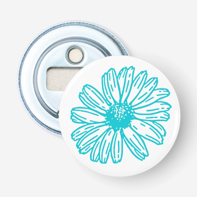 Robin Egg Blue Daisy Print, Hippie Flowers Pattern Bottle Opener (Front)