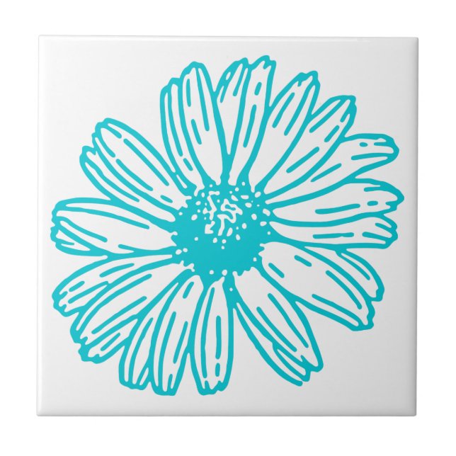 Robin Egg Blue Daisy Print, Hippie Flowers Pattern Ceramic Tile (Front)