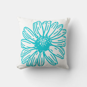 Robin Egg Blue Daisy Print, Hippie Flowers Pattern Cushion