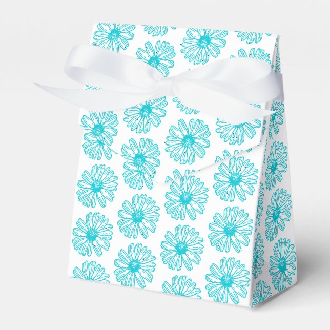 Robin Egg Blue Daisy Print, Hippie Flowers Pattern Favour Box (Front Side)