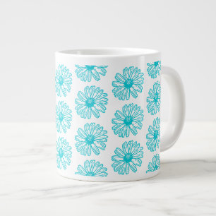 Robin Egg Blue Daisy Print, Hippie Flowers Pattern Large Coffee Mug