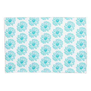 Robin Egg Blue Daisy Print, Hippie Flowers Pattern Pillowcase