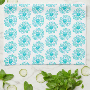 Robin Egg Blue Daisy Print, Hippie Flowers Pattern Tea Towel