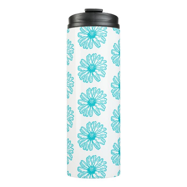 Robin Egg Blue Daisy Print, Hippie Flowers Pattern Thermal Tumbler (Front)
