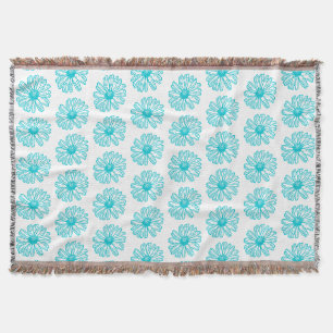 Robin Egg Blue Daisy Print, Hippie Flowers Pattern Throw Blanket
