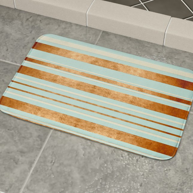 Robin Egg Blue Faux Copper Stripes Bath Mat (Creator Uploaded)