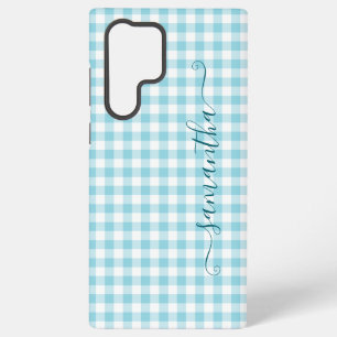 Robin Egg Blue Gingham Girly Signature Samsung Galaxy Case