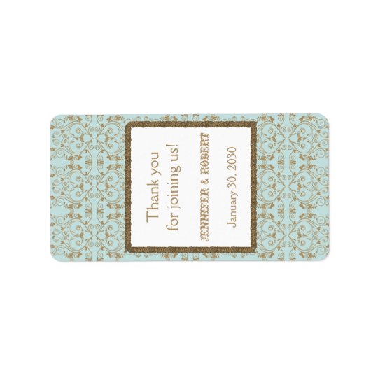 Robin Egg Blue Gold Damask Wedding Lip Balm Label Address Label