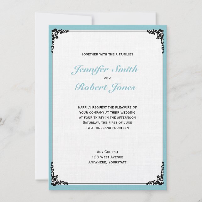 Robin Egg Blue Initials Posh Wedding Invitation (Front)