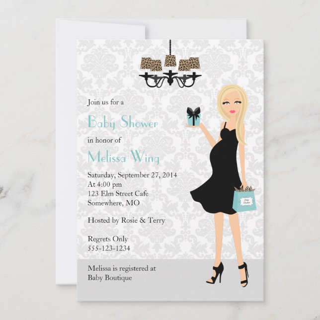 Robin Egg Blue Leopard Pregnant Mum Baby Shower Invitation (Front)