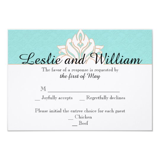 Robin Egg Blue Orange Damask Wedding Response Card