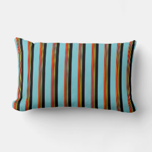 Robin Egg Blue Red Yellow Black Stripes Lumbar Cushion