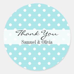 Robin Egg Blue Round Polka Dotted Thank You Classic Round Sticker