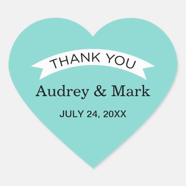 Robin Egg Blue Thank You Monogram Wedding Heart Sticker (Front)