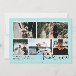 Robin Egg Blue Wedding Photo Collage Thank You Card