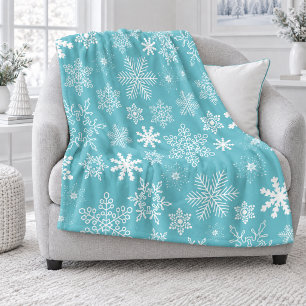 Robin Egg Blue White Snowflake Pattern Fleece Blanket