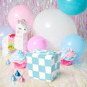 Robin Egg Blue with White Square Pattern Take Out Favour Box