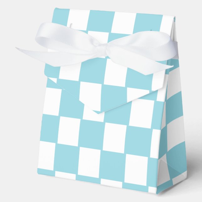 Robin Egg Blue with White Square Pattern Tent Favour Box (Front)