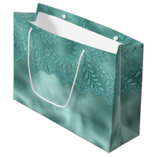Robin Egg Green Lace Bridal Shower Large Gift Bag
