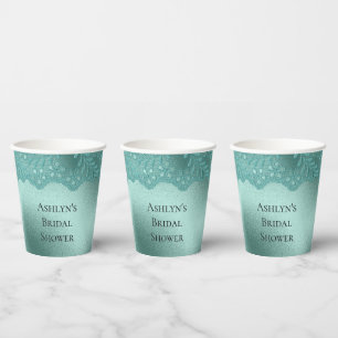 Robin Egg Green Lace Bridal Shower Paper Cups