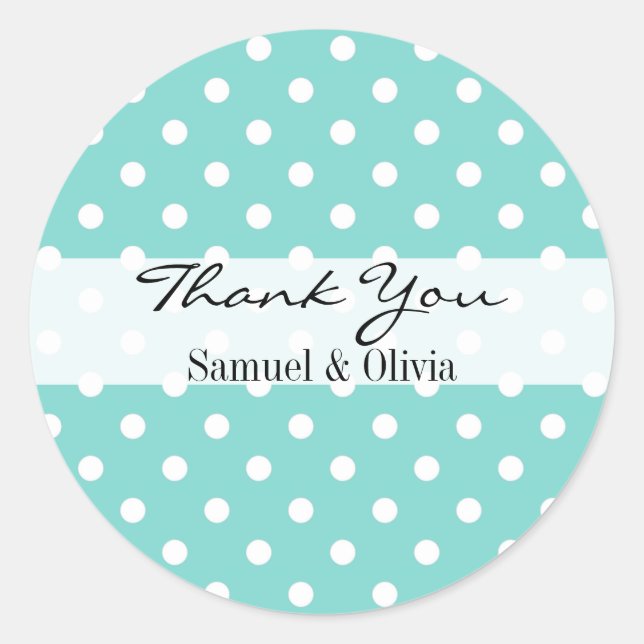 Robin Egg Green Round Polka Dotted Thank You Classic Round Sticker (Front)