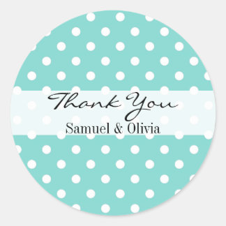 Robin Egg Green Round Polka Dotted Thank You Classic Round Sticker
