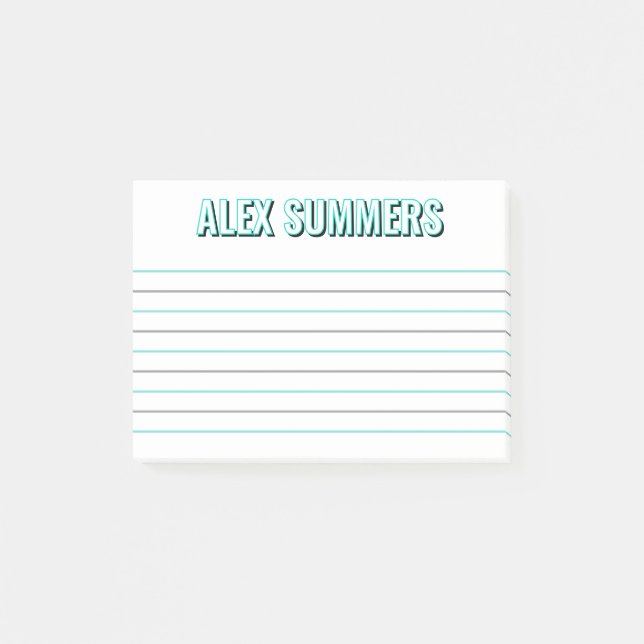 Robin Egg Outline Black Shadow Block Letters Lined Post-it Notes (Front)